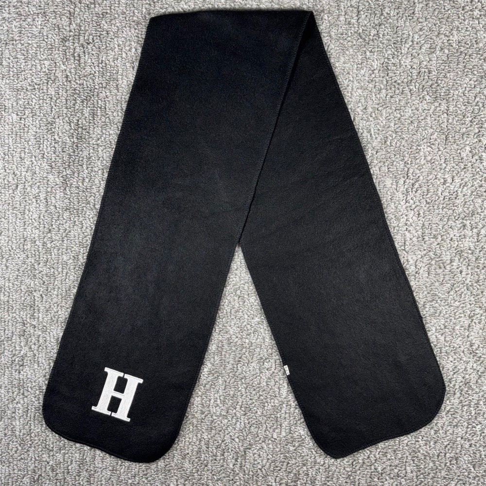 Fleece Scarf Black Letter H Embroidered Monogram Collegiate Unisex OS